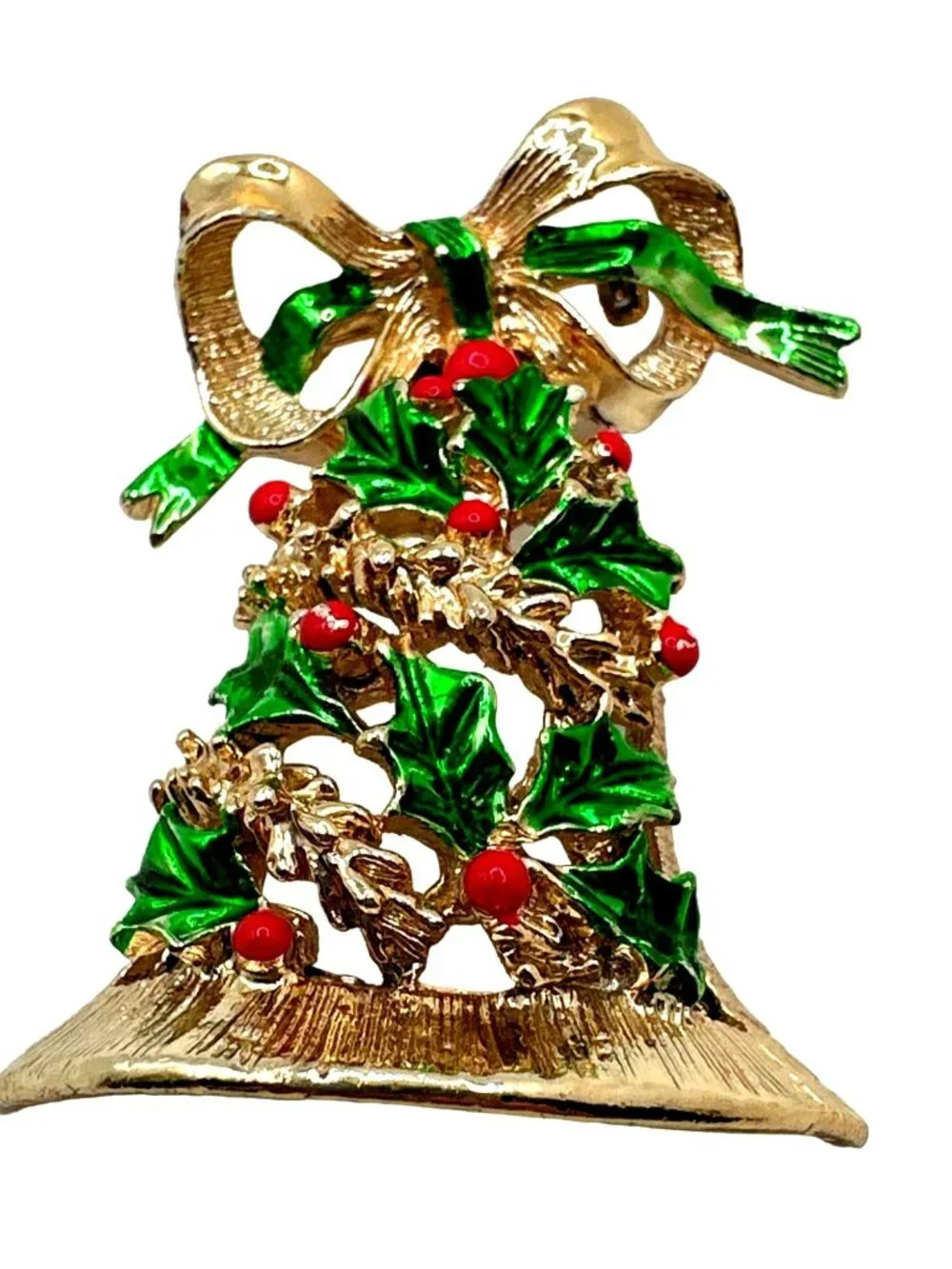 70s Gerrys Christmas Bell Brooch Pin Articulating Dangle Signed Festive